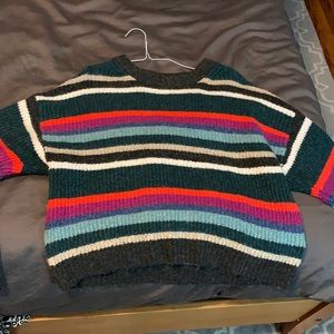 dark green, black, white, red cropped sweater from American Eagle